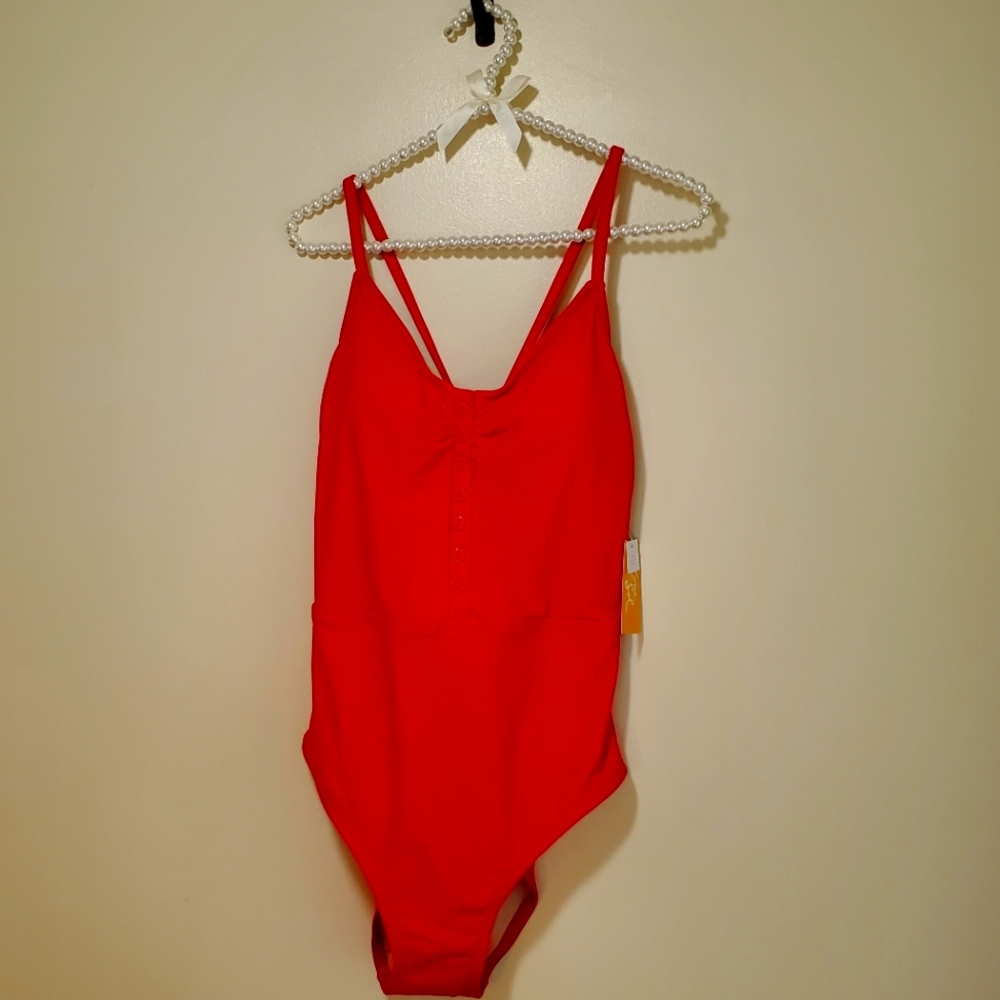 Kona Sol one piece medium coverage red womens bathing suit sz Large